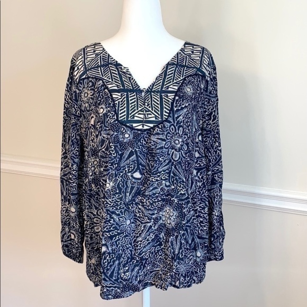 LUCKY BRAND Peasant Long Sleeve Floral Blouse L